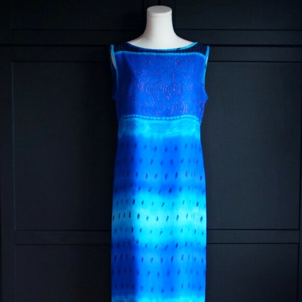 Della Spiga | Vintage 90s Sleeveless Blue Artistic Maxi Dress